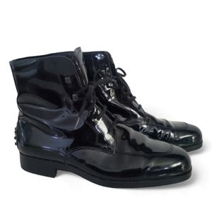Tod's Patent Leather Black Moto Combat Biker Boots Lace Up EU 37/US 7